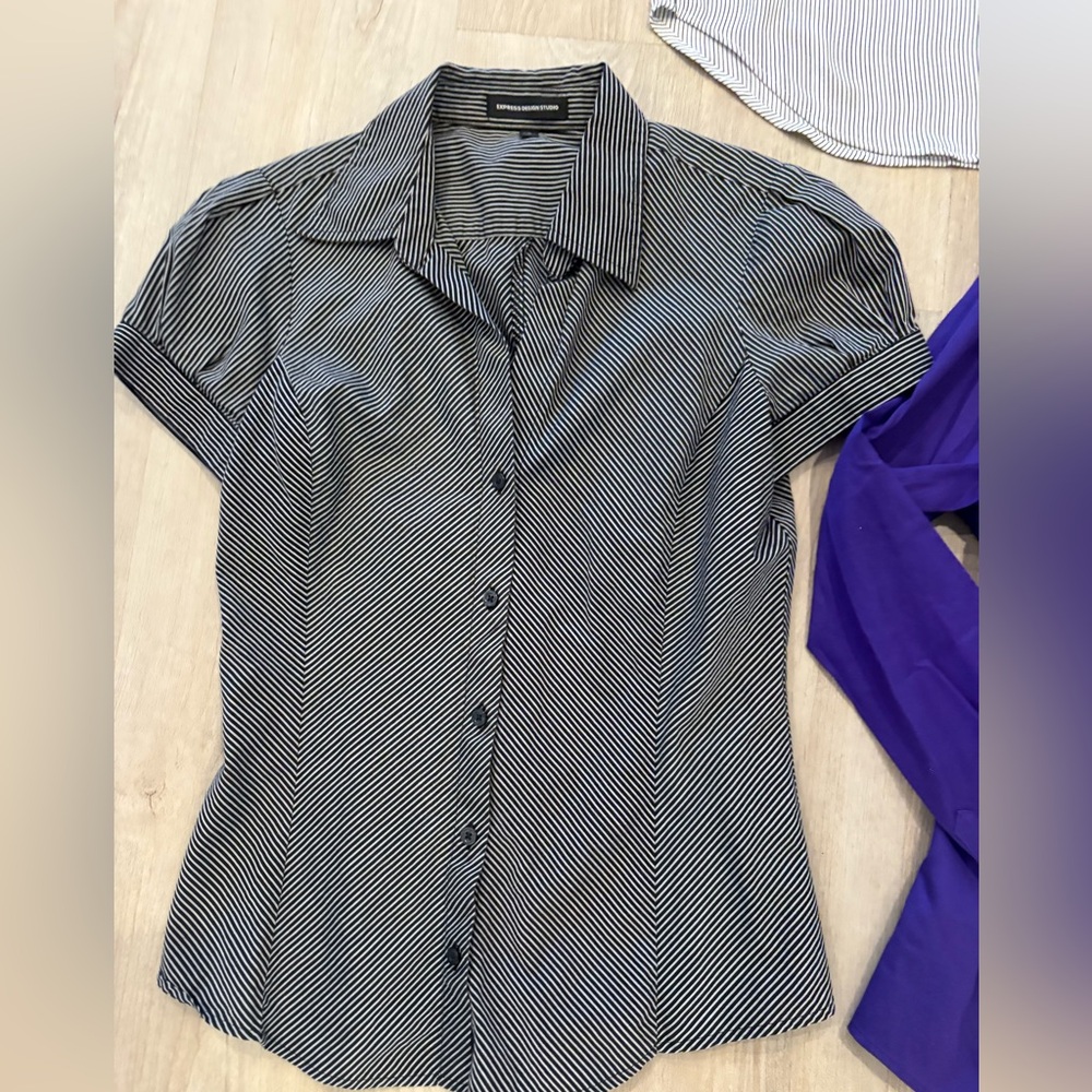 Express Black and White Striped Button Down Shirt